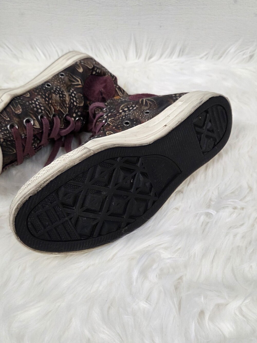 Converse High-Top Canvas Sneakers in Plum Feather Print 9 - Picture 9 of 13